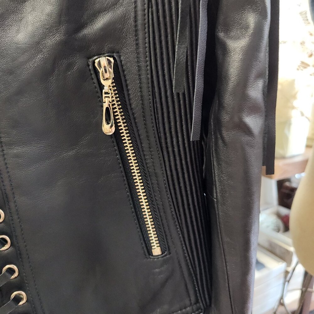 MADONNA & CO LUXE FRINGE LEATHER BOLERO JACKET BIKER BABE RARE - Picture 3 of 8